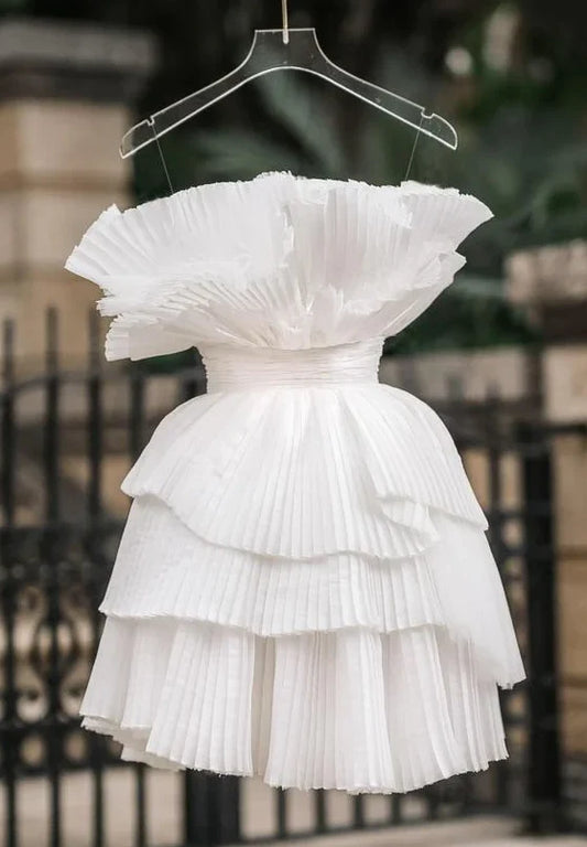 New Style White Strapless A-Line Short Tiered Party Dress Cocktail Dress Homecoming Dress DP6431