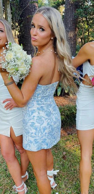Cute Blue Strapless Sheath Short Party Dress Cocktail Dress Homecoming Dress DP6429