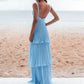 Vintage Blue Sweetheart Pleated A-Line Tiered Long Prom Dress Party Dress Evening Dress DP6462