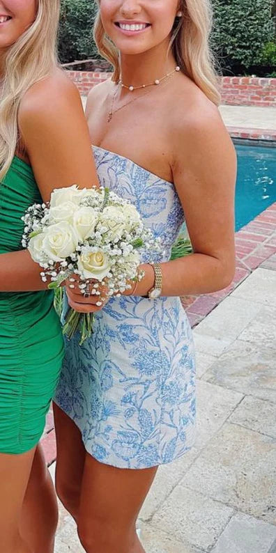 Cute Blue Strapless Sheath Short Party Dress Cocktail Dress Homecoming Dress DP6429