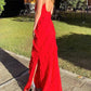 Vintage Rotes Etuikleid mit langen Rüschen, Abendkleid mit Spaghettiträgern, DP6580