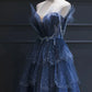 Vintage Blue Beaded Design Elegant A-Line Chiffon Tulle Evening Dress Prom Dress DP6139