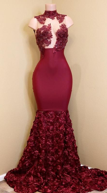 Burgundy Mermaid Prom Dress Long Evening Gowns,DP0221