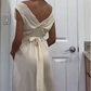 Ivory V Neck Simple Satin Long Prom Dress Wedding Guest Dress, DP2858