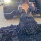 Black Sequins Beadings Mermaid Black Girl Long Prom Dress, DP2656