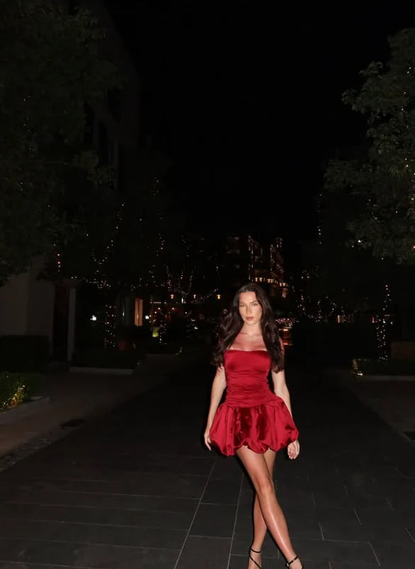 Vintage Burgundy Satin Spaghetti Strap Short A-Line Party Dress Cocktail Dress Homecoming Dress DP6489