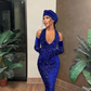 Mermaid Sequin Royal Blue Floor Length Black Girl Prom Dresses, DP2368
