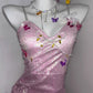 Glitter Pink Sequin Spaghetti Strap Butterfly Design 16th Birthday Party Dress Homecoming Dress DP6037