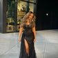 Gorgeous Glittering Black Beaded Strapless Mermaid High Slit Prom Dress Evening Dress DP6324