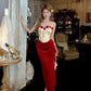Vintage 3D Rose Sweetheart Ballkleid Roter Samt Etui Abendkleid Langes Abendkleid DP6649