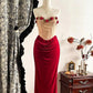 Vintage 3D Rose Sweetheart Ballkleid Roter Samt Etui Abendkleid Langes Abendkleid DP6649