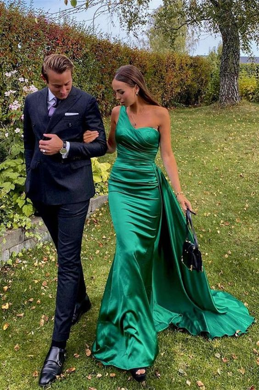 Green One Shoulder Prom Dress Long Evening Gown,DP0200