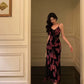 Vintage Spaghetti Strap V-neck Floral Butterfly Design Elegant Sheath Chiffon Evening Dress Prom Dress  DP6125