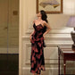 Vintage Spaghetti Strap V-neck Floral Butterfly Design Elegant Sheath Chiffon Evening Dress Prom Dress  DP6125