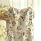 Vintage Beige Spaghetti Strap Floral Applique Design Elegant A-Line Evening Dress Prom Dress DP6109