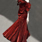 Vintage Burgundy Spaghetti Strap Mermaid Design Elegant Satin Evening Dress Prom Dress DP6107