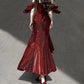 Vintage Burgundy Spaghetti Strap Mermaid Design Elegant Satin Evening Dress Prom Dress DP6107