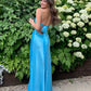 Enchanting Blue V-neck Spaghetti Strap Prom Dress Evening Dress DP6323