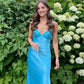Enchanting Blue V-neck Spaghetti Strap Prom Dress Evening Dress DP6323
