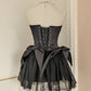 Retro Black A-line Strapless Lace-up Homecoming Dresses Short Satin 16th Birthday Dress DP6042