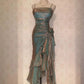 Vintage Elegant Spaghetti Strap Mermaid Ruffles Prom Dress Evening Dress DP6331