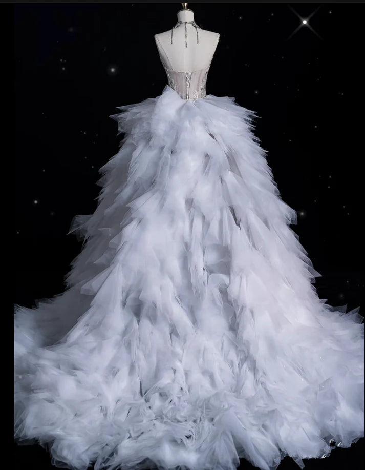 Robe de mariée sirène vintage sans bretelles, motif sirène, ornée de perles scintillantes, DP6116