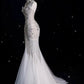 Robe de mariée sirène vintage sans bretelles, motif sirène, ornée de perles scintillantes, DP6116