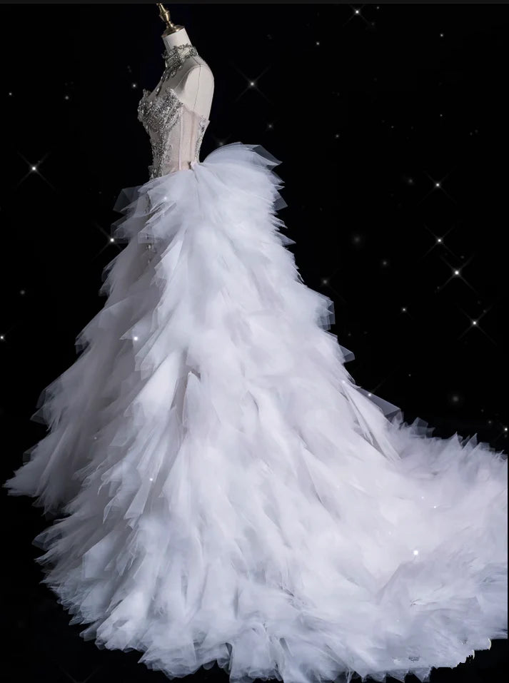 Robe de mariée sirène vintage sans bretelles, motif sirène, ornée de perles scintillantes, DP6116