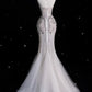 Robe de mariée sirène vintage sans bretelles, motif sirène, ornée de perles scintillantes, DP6116