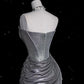 Retro Silvery Strapless Mermaid High Slit Prom Dress Evening Dress DP6352