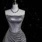 Retro Silvery Strapless Mermaid High Slit Prom Dress Evening Dress DP6352