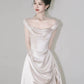 Robe de mariée trapèze élégante en satin, style rétro, épaules dénudées, longueur au sol, DP6114