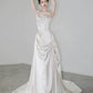 Robe de mariée trapèze élégante en satin, style rétro, épaules dénudées, longueur au sol, DP6114