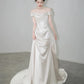 Robe de mariée trapèze élégante en satin, style rétro, épaules dénudées, longueur au sol, DP6114