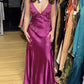 Enchanting V-neck Embroidery Spaghetti Strap Satin Mermaid Prom Dress Evening Dress DP6327