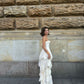 Enchanting White Strapless Ruffles High Slit Long Prom Dress Evening Dress DP6335