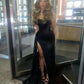 Gorgeous Glittering Black Beaded Strapless Mermaid High Slit Prom Dress Evening Dress DP6324