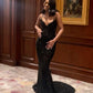 Sexy Black Glittering Sequined Beaded Sweetheart Strapless Mermaid Floor-length High Slit Prom Dress Evening Dress DP6330