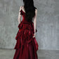 Retro Spaghetti Strap Irregular Ruffled Detachable Rose Design Elegant Satin Evening Dress Prom Dress DP6112