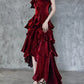 Retro Spaghetti Strap Irregular Ruffled Detachable Rose Design Elegant Satin Evening Dress Prom Dress DP6112