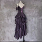 Retro Spaghetti Strap Irregular Ruffled Detachable Rose Design Elegant Satin Evening Dress Prom Dress DP6112