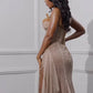 Enchanting Shiny Champagne Beaded Strapless Slit Prom Dress Evening Dress DP6322