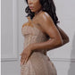 Enchanting Shiny Champagne Beaded Strapless Slit Prom Dress Evening Dress DP6322