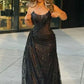 Gorgeous Glittering Black Beaded Strapless Mermaid High Slit Prom Dress Evening Dress DP6324