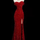 Enchanting Shiny Sequin Sweetheart Off-the-shoulder Mermaid Floor-length High Slit Prom Dress Evening Dress DP6334