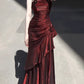 Vintage Burgundy Spaghetti Strap Ruffle Design Elegant A-line Evening Dress Prom Dress DP6130