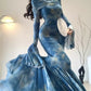 Vintage Blue Off-the-shoulder Floral Design Elegant Mermaid Chiffon Evening Dress Prom Dress DP6126