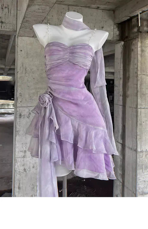 Retro Light Purple A-line Spaghetti Strap Short Lilac Homecoming Dress 17th Birthday Dress DP6043