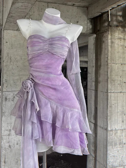 Retro Light Purple A-line Spaghetti Strap Short Lilac Homecoming Dress 17th Birthday Dress DP6043