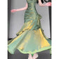 Vintage Green Spaghetti Strap Ruffle Design Elegant A-line Satin Evening Dress Prom Dress DP6128